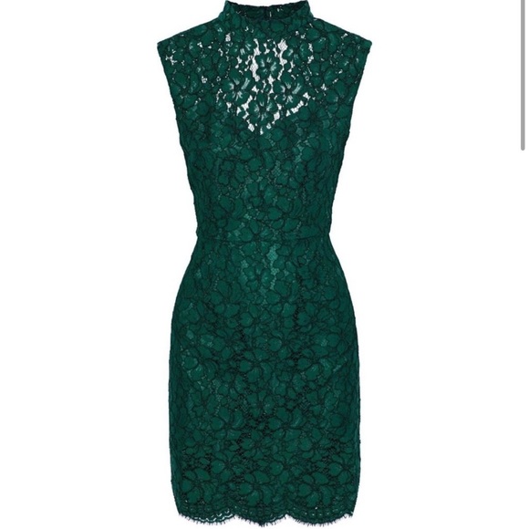 NWT Sandro Paris Romie Lace Mini Dress Mock Neck Open Back Green Sz 1 - Picture 3 of 16